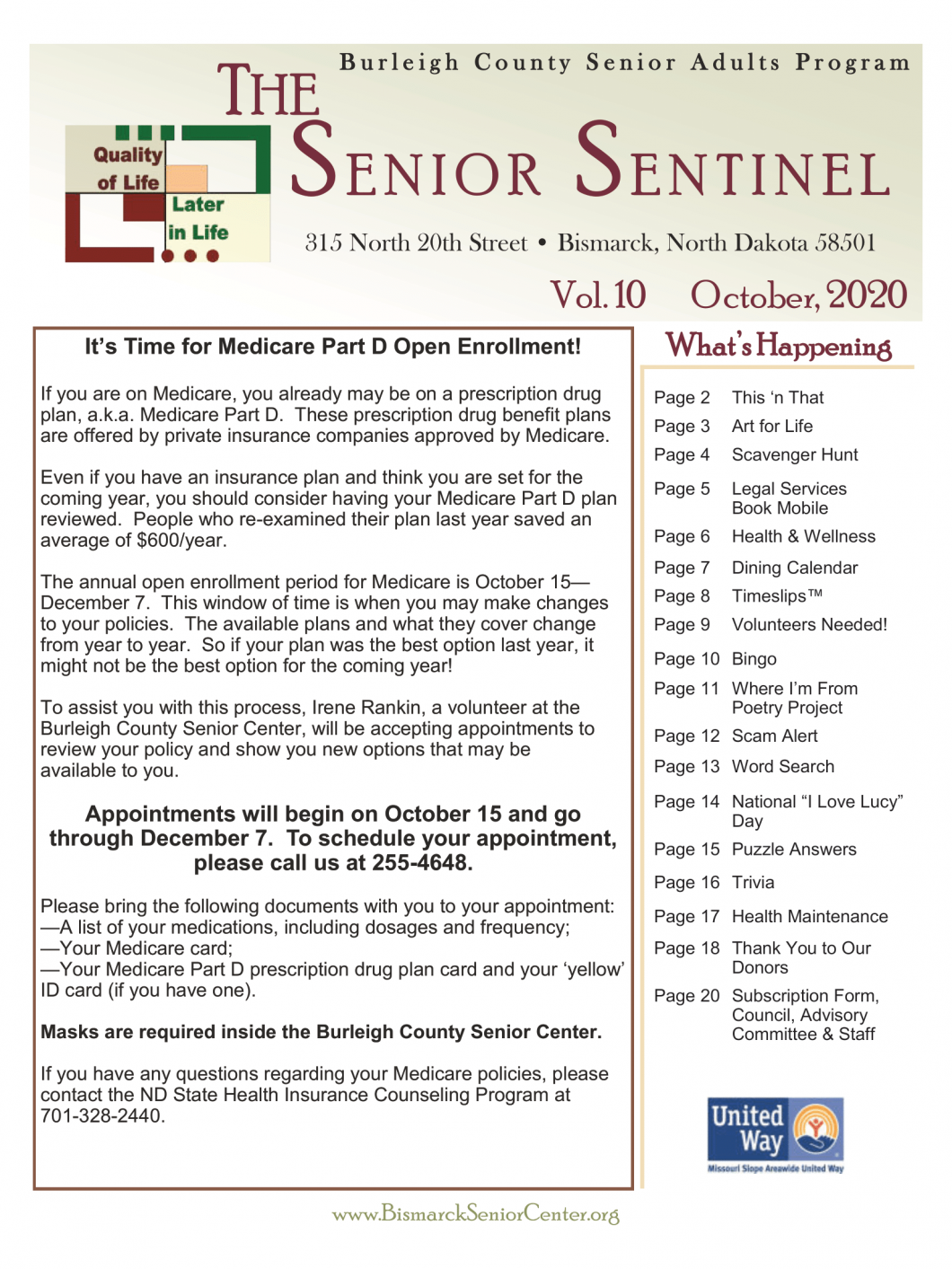 Newsletter Burleigh County Senior Adults Program